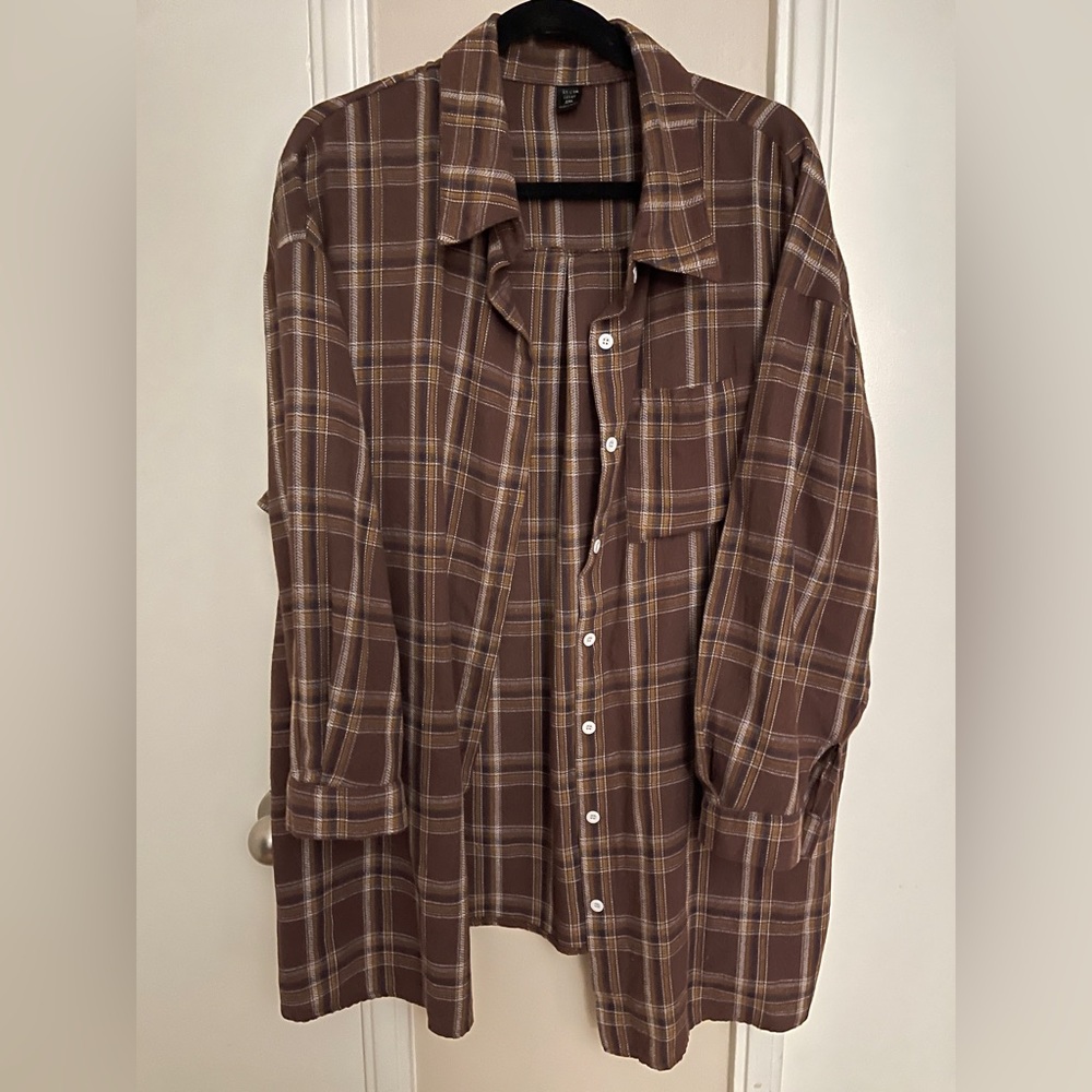 Shein Curve Brown Plaid Shirt 2XL